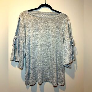 LOFT‎ Sweater Gray Bell Sleeve Bow Thin Knit Raglan Small